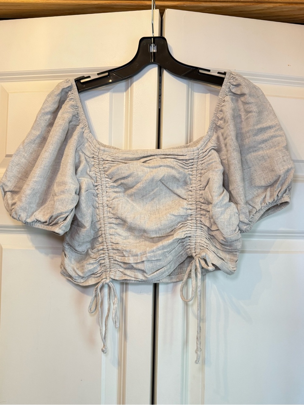 Ruched Puff Sleeve Drawstring Square Neck or Off the Shoulder Boho Crop Top